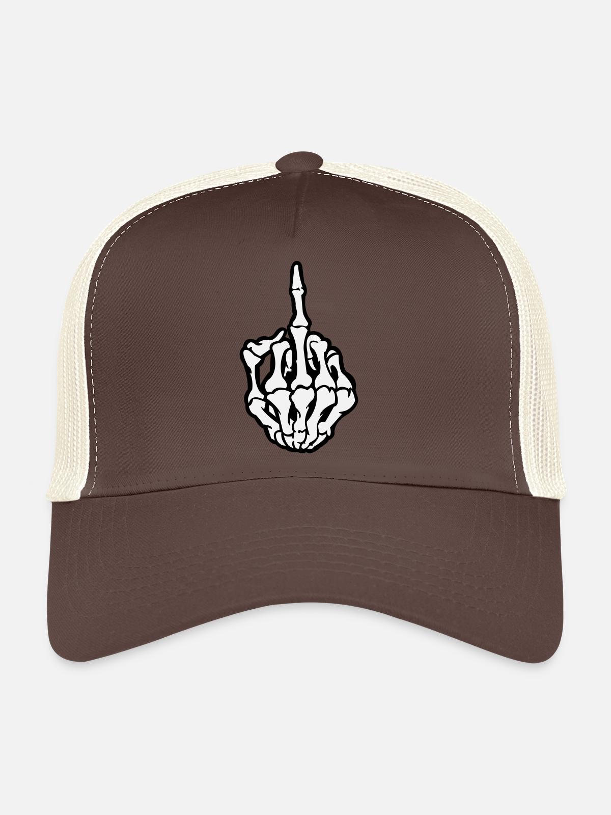 Skull Middle Finger - Trucker Cap - brown/beige - Front