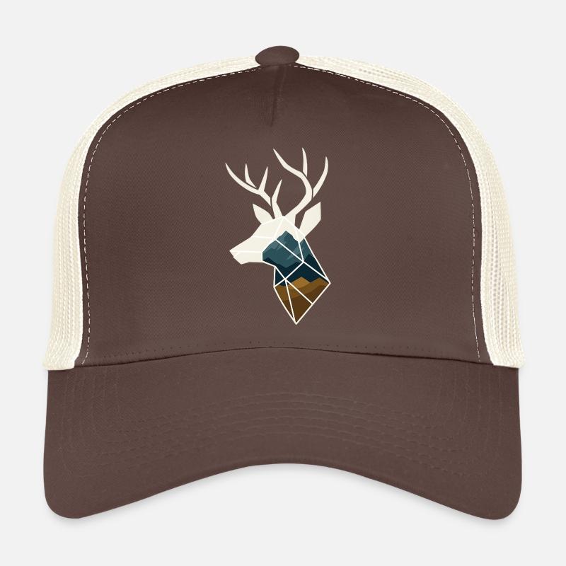 Geometric Deer with Mountain Motif - Trucker Cap - brown/beige