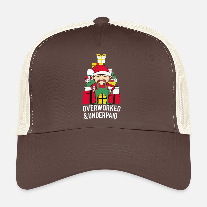 Overworked Elf – Funny Christmas Saying Design - Trucker Cap - brown/beige