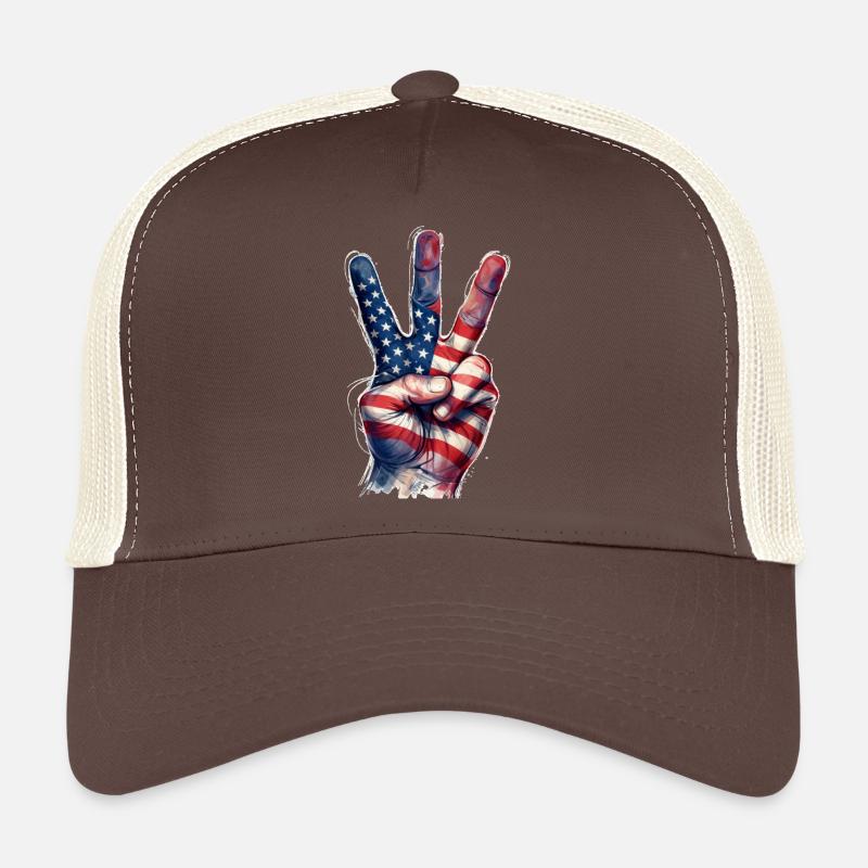 V-sign with American flag Trucker Cap