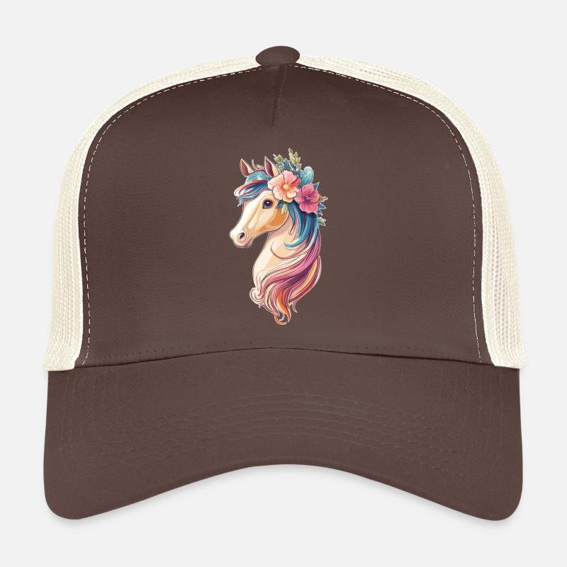 Cheval avec des fleurs Casquette trucker 