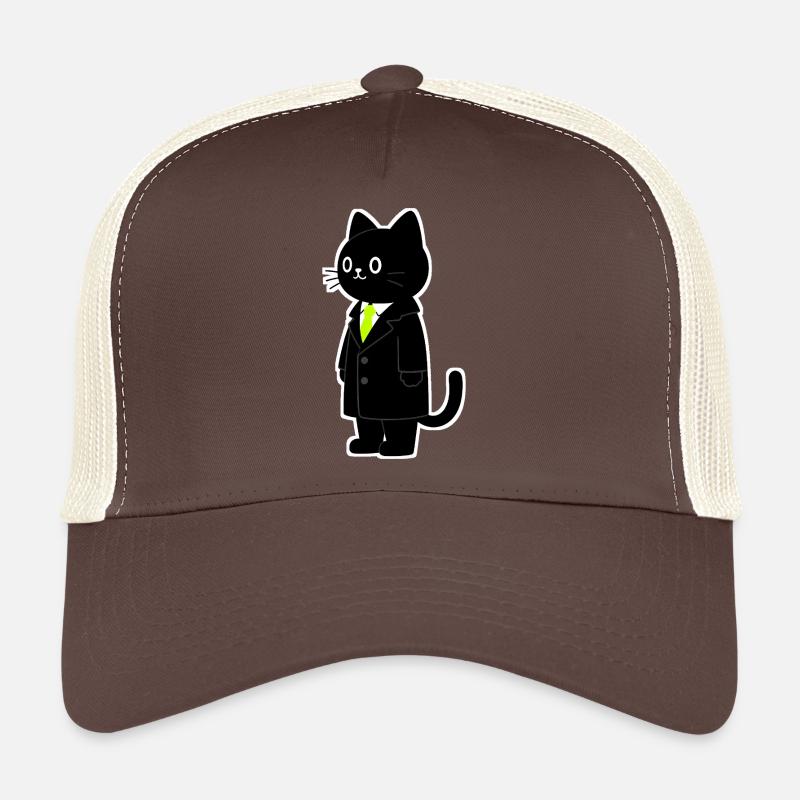 Chat de dessin animé en costume avec cravate vert fluo Casquette trucker 