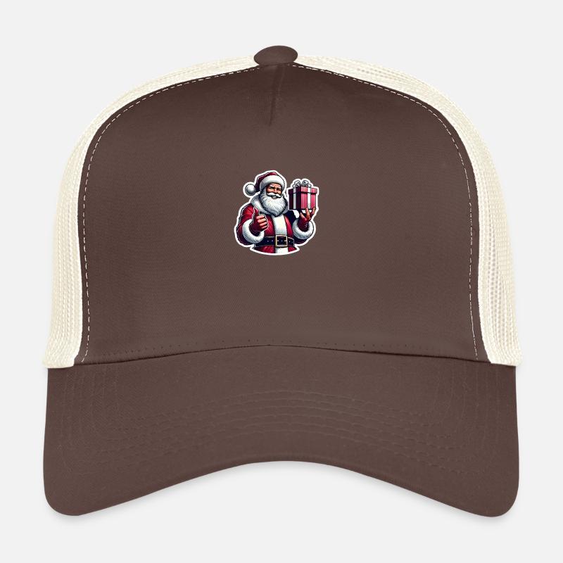 Weihnachtsmann mit Geschenk - Trucker Cap - Braun/Beige