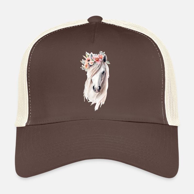 Cheval avec des fleurs - Casquette trucker  - marron/beige