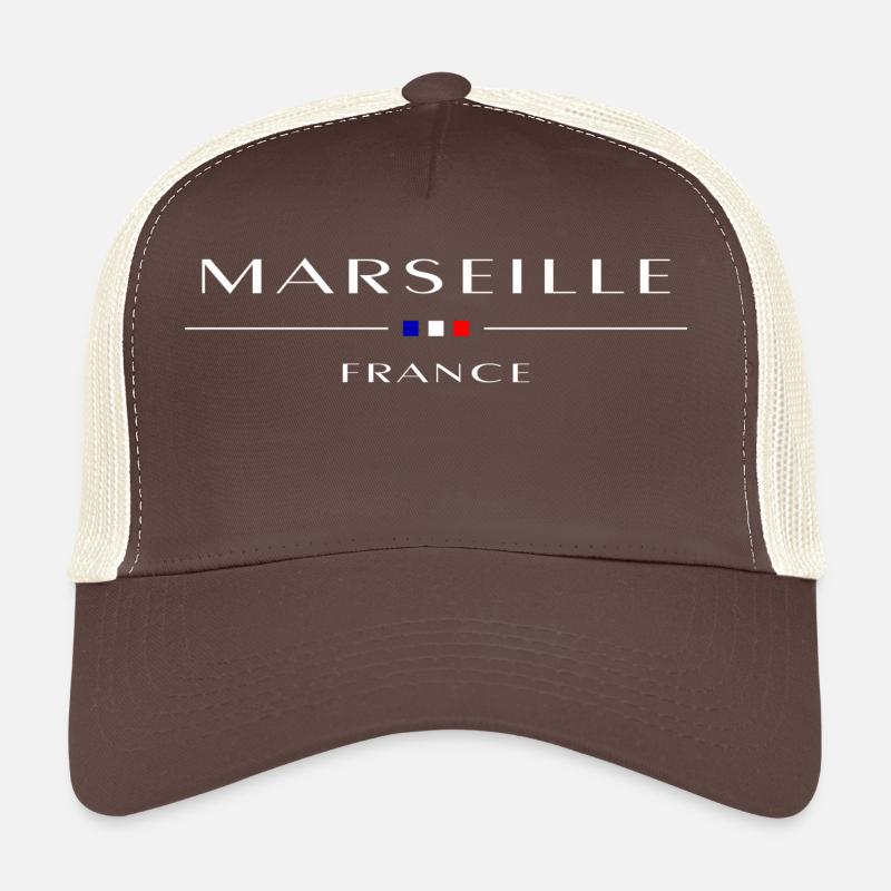 Marseille, blanc, avec drapeau français - Casquette trucker  - marron/beige