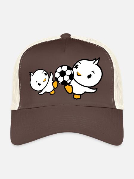 2 Birds Playing Soccer Together Fun Ball Sports - Trucker Cap - brown/beige - Front