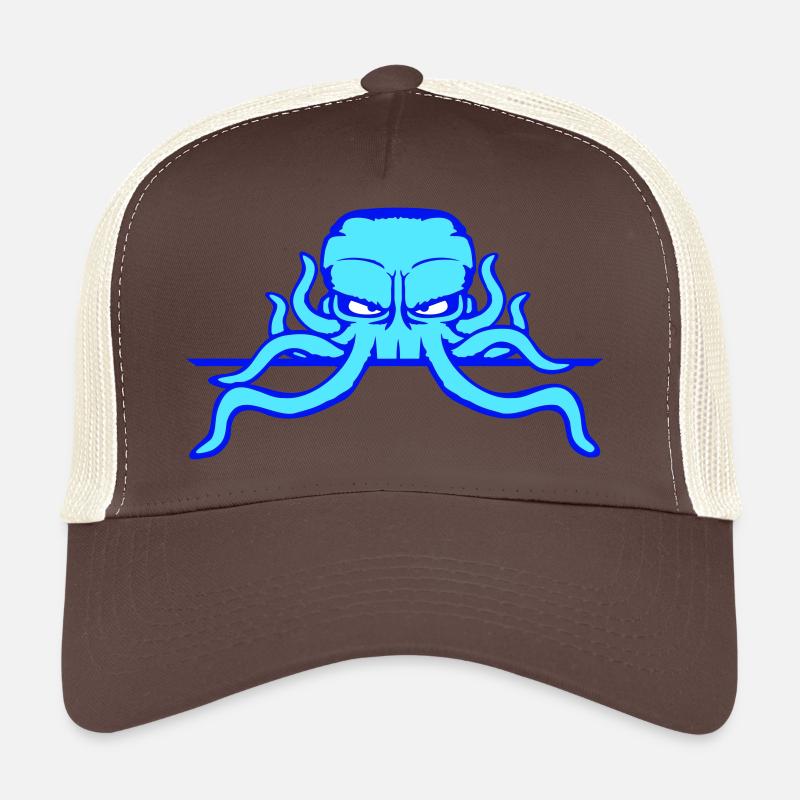 Oktopus Kraken Schild hinter Mauer Tasche Rahmen Trucker Cap