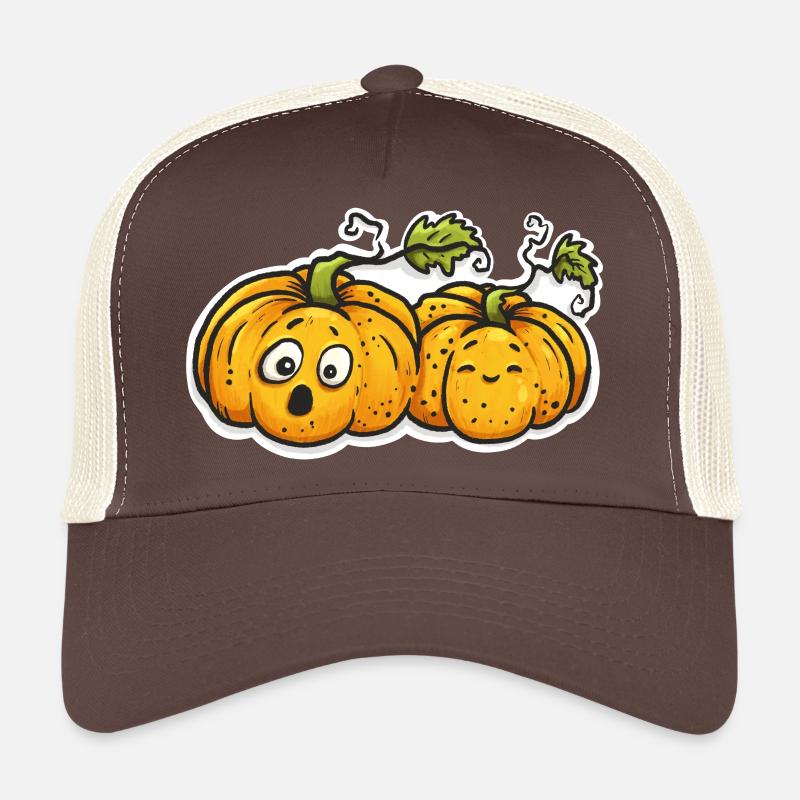 Cute Pumpkin Couple - Halloween Fall Comic Trucker Cap