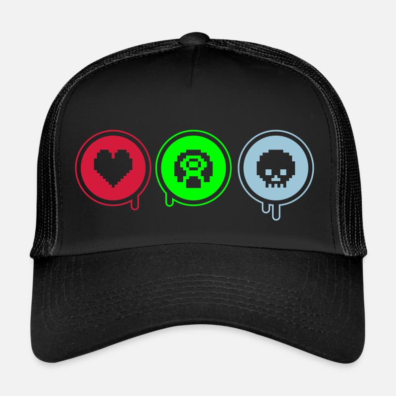 Amour, Rétro, Mort | Impression couleur librement sélectionnable! - Casquette trucker - noir/noir
