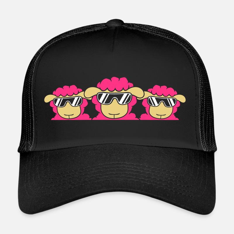 3 DJ Schafe Hinter Zaun Mauer Sonnenbrille Freunde Trucker Cap