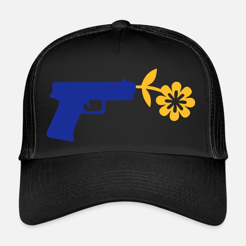 Pistole mit Blume als Friedenszeichen Trucker Cap