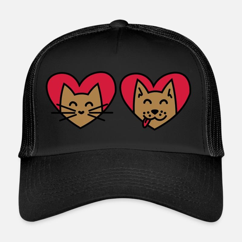 Chat et chien avec coeur! Chat et chien avec des coeurs Casquette trucker 