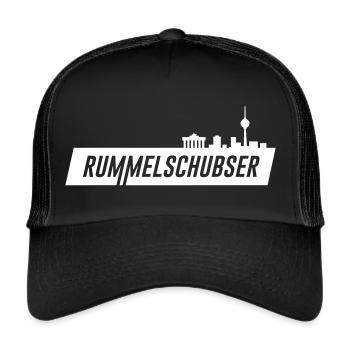 💪 Rummelschubser Skyline, horizontal, weiß - Trucker Cap - Schwarz/Schwarz - Vorne