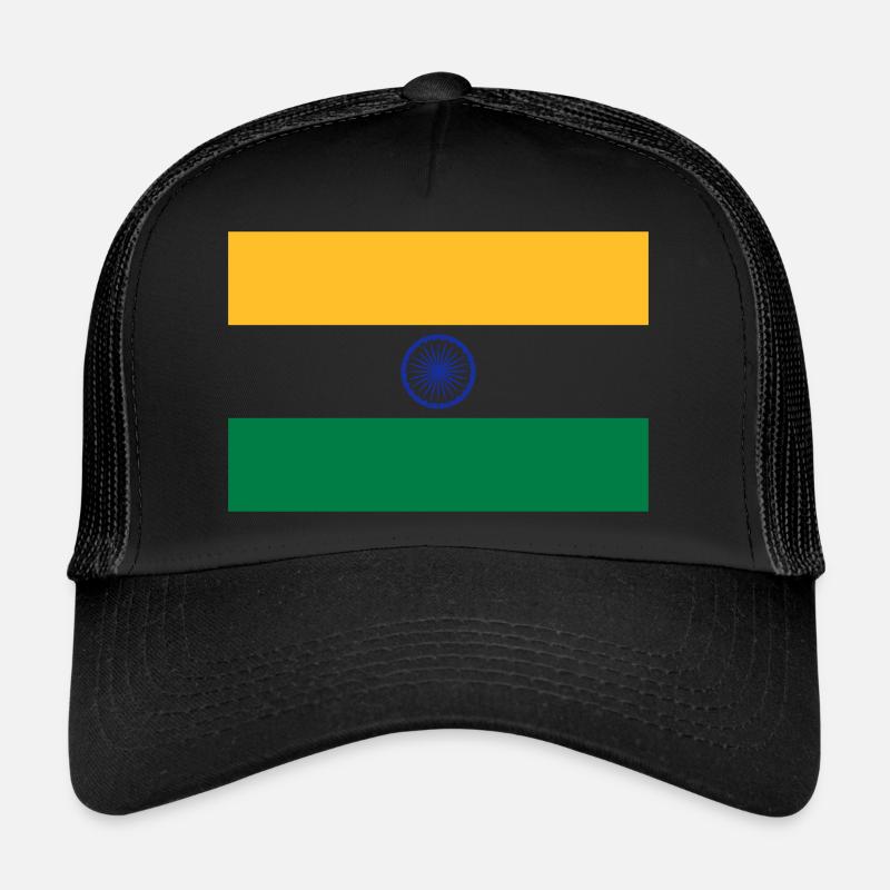 Drapeau Inde / Indian flag - Casquette trucker  - noir/noir