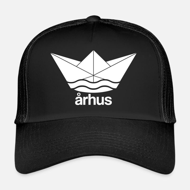 Cooles Århus Aarhus Papierschiff Design - Trucker Cap - Schwarz/Schwarz