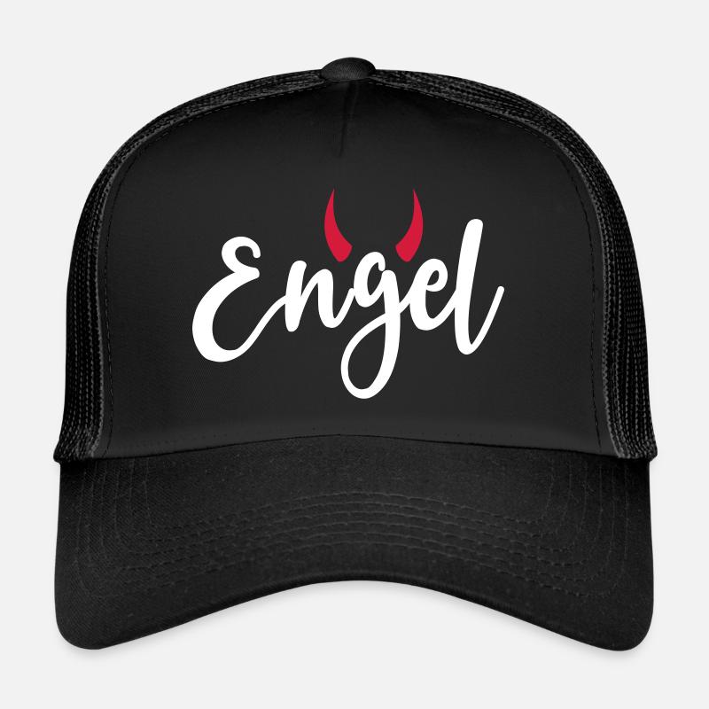 Engel Teufel Hörner Bengel launisch frech - Trucker Cap - Schwarz/Schwarz