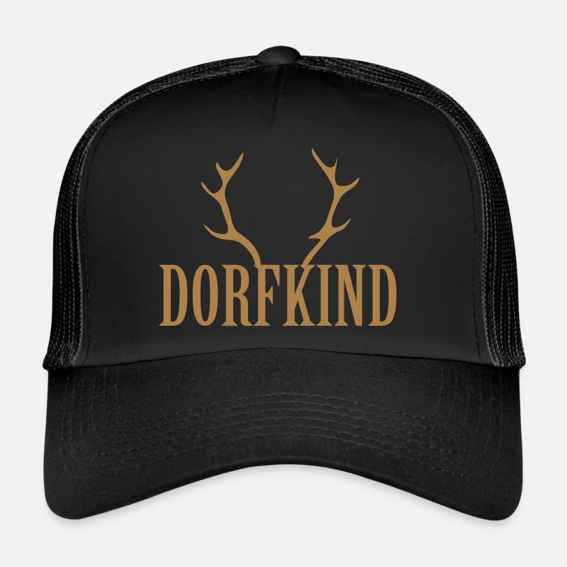 Dorfkind Reh Hirsch Geweih - Trucker Cap - Schwarz/Schwarz