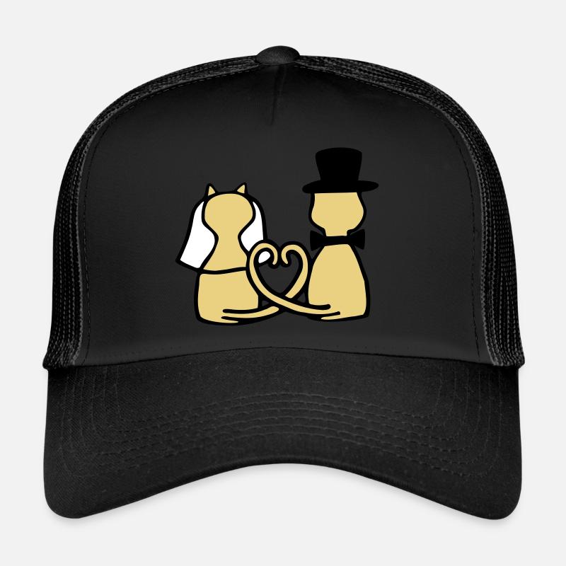 Katzen Hochzeit - Trucker Cap - Schwarz/Schwarz