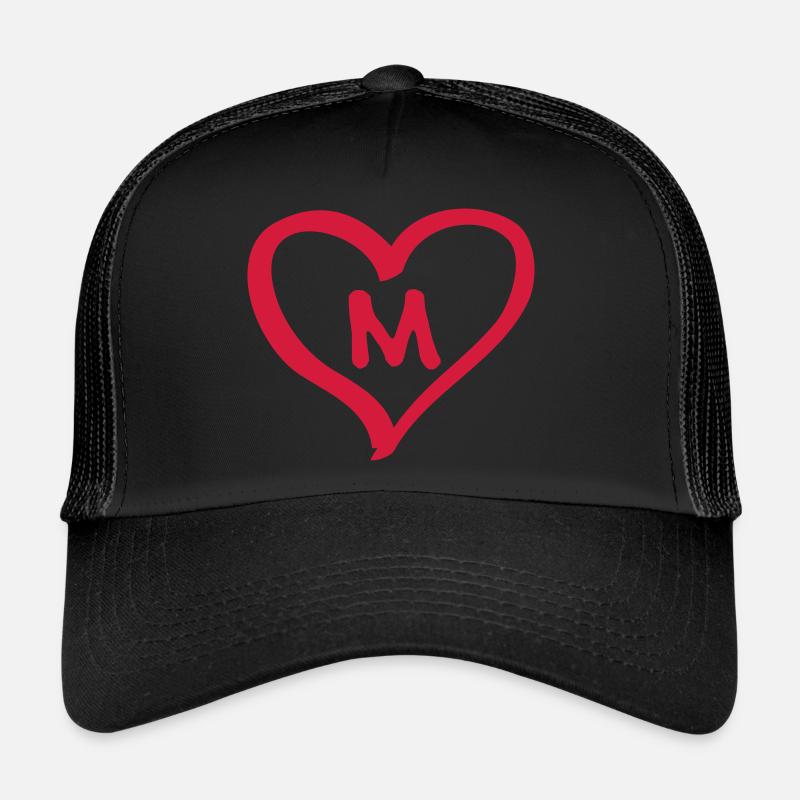 Comic heart with M name initial letter initials Trucker Cap