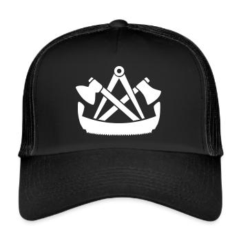 Zunftzeichen Zimmerer Zimmermannszeichen Geschenk - Trucker Cap - Schwarz/Schwarz - Vorne