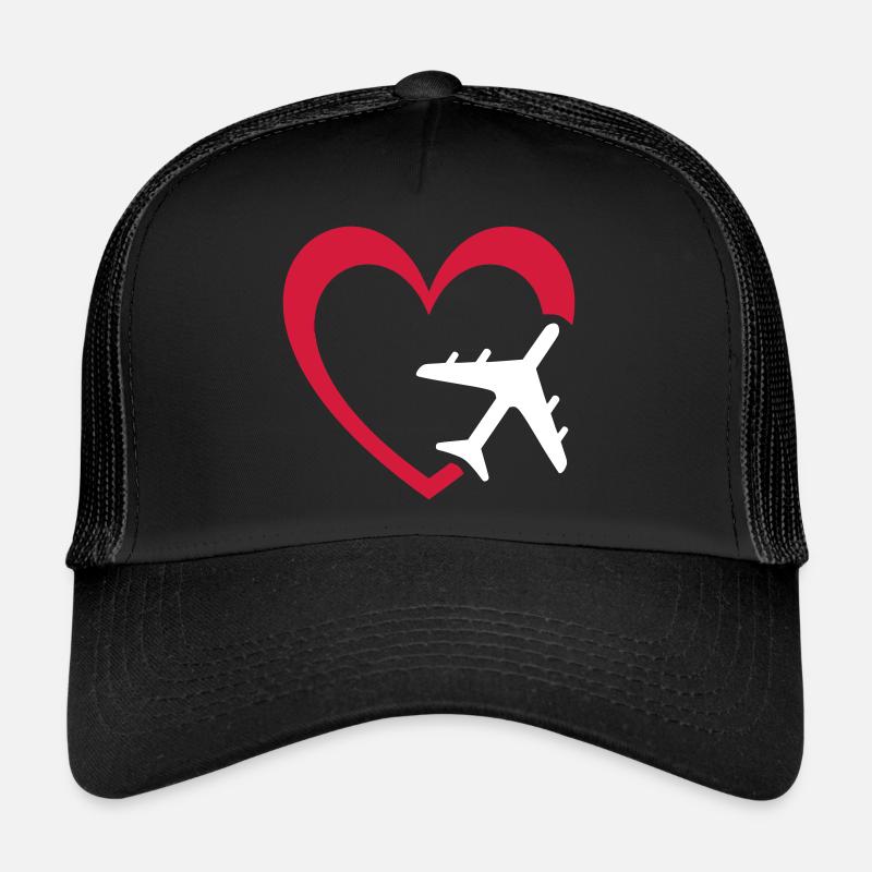 Flugzeug und Herz - Trucker Cap - Schwarz/Schwarz