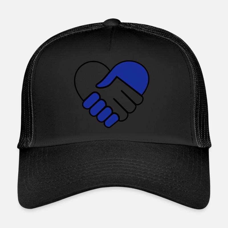 Main dans la main coeur bleu-incolore - Casquette trucker  - noir/noir