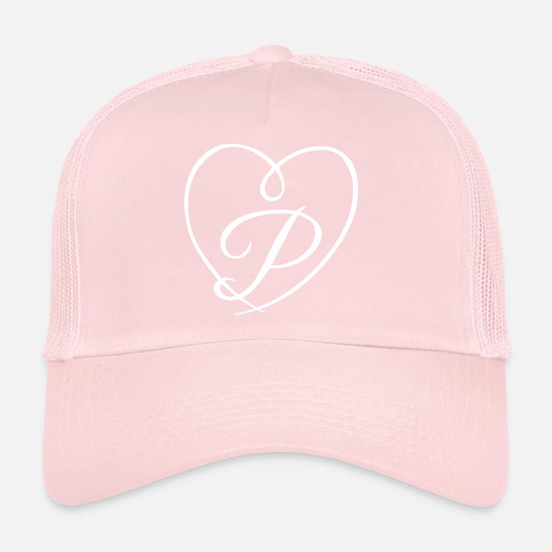 Letter P Calligraphy Heart Trucker Cap