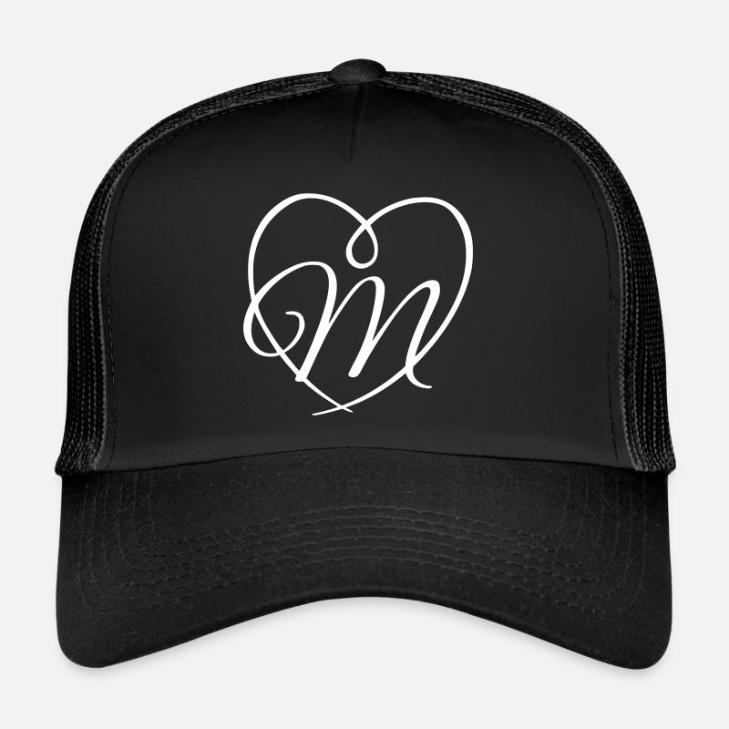 Buchstabe M Kalligrafie Herz - Trucker Cap - Schwarz/Schwarz