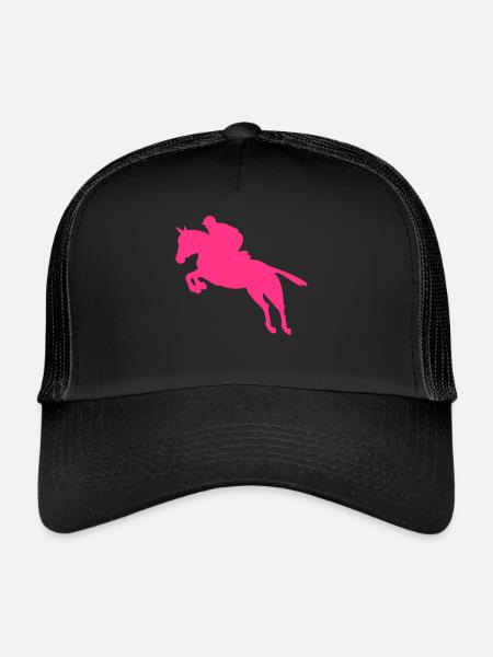 saut d'obstacles, cheval de saut, cheval - Casquette trucker  - noir/noir - Devant