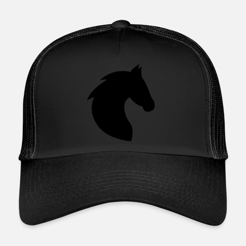 Pferd, Kopf, Pferdekopf, Reiten, Silhouette, Mähne - Trucker Cap - Schwarz/Schwarz