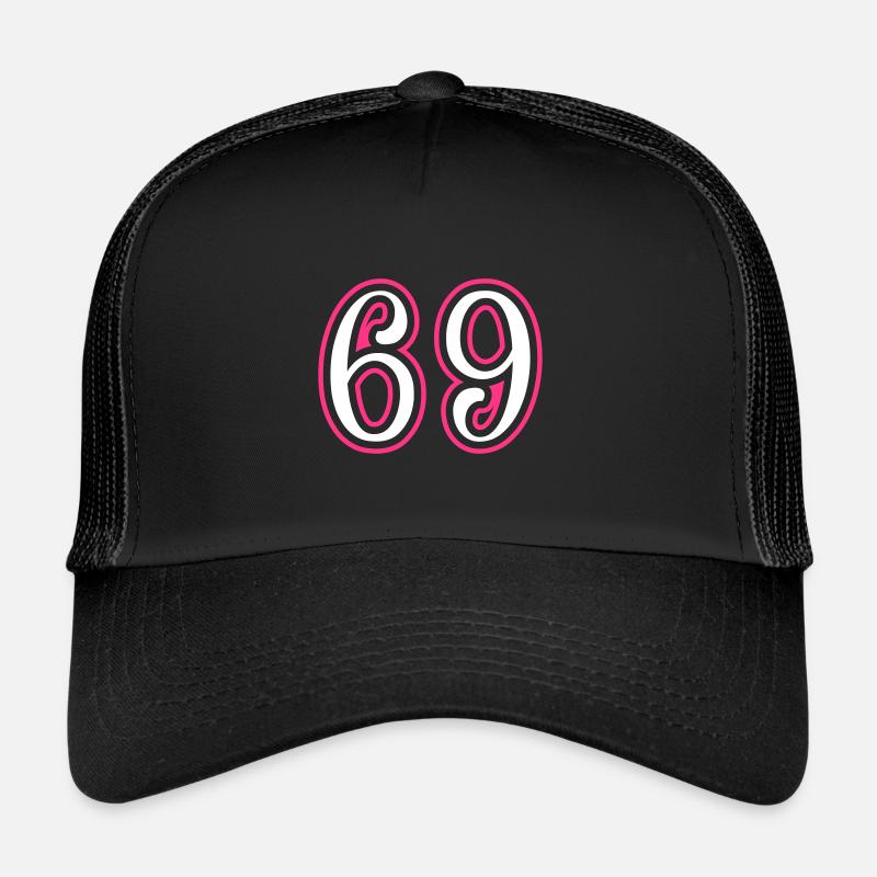 69 Zahl nummer - Trucker Cap - Schwarz/Schwarz