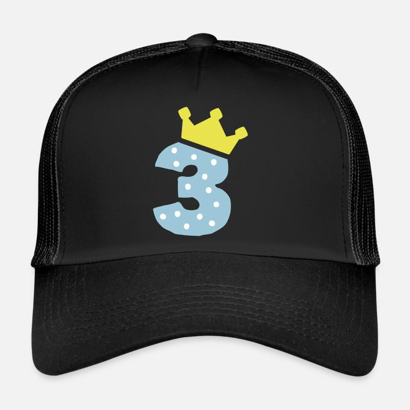 3 Krone 3 Geburtstag 3 Jahre - Trucker Cap - Schwarz/Schwarz
