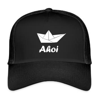 Ahoi Hansestadt Papierschiffchen Geschenk - Trucker Cap - Schwarz/Schwarz - Vorne