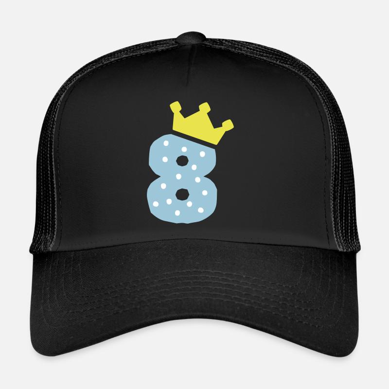 8 Krone 8 Geburtstag 8 Jahre - Trucker Cap - Schwarz/Schwarz
