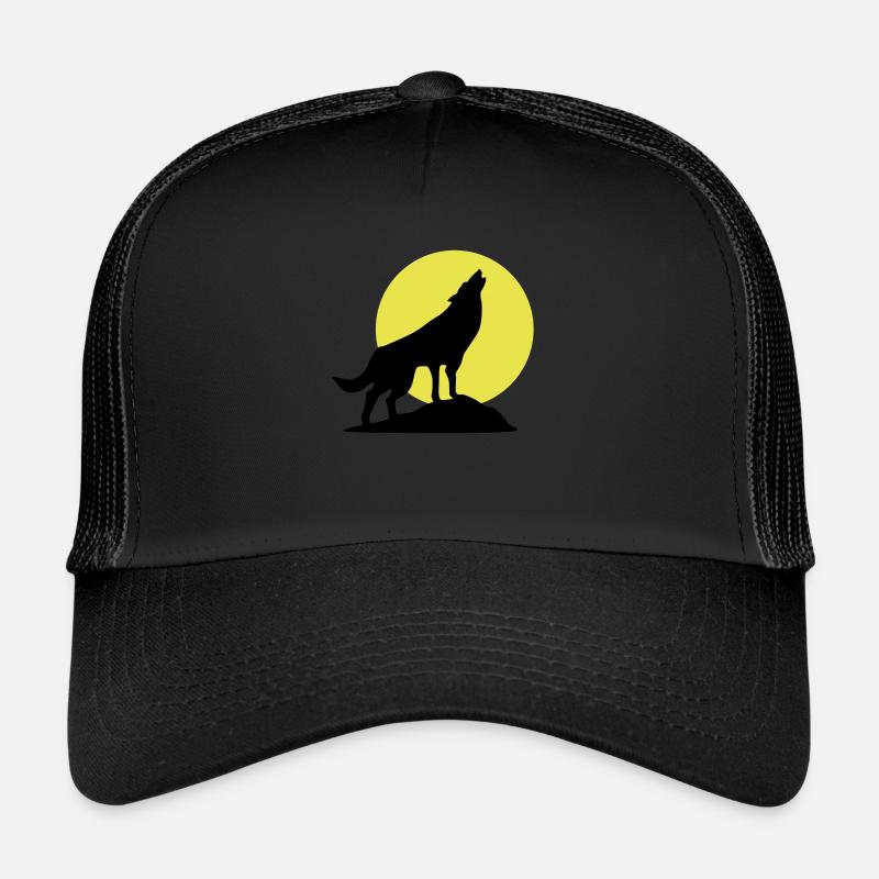 Wolf und Vollmond - Trucker Cap - Schwarz/Schwarz