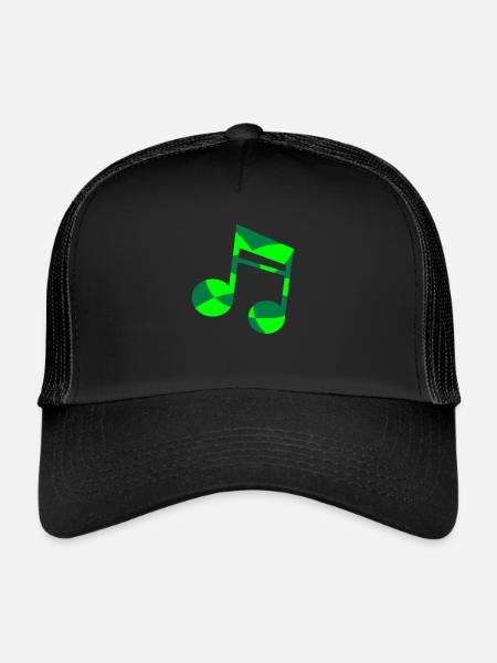 Green Music Note with Pattern Cool Party Music Note - Trucker Cap - black/black - Front