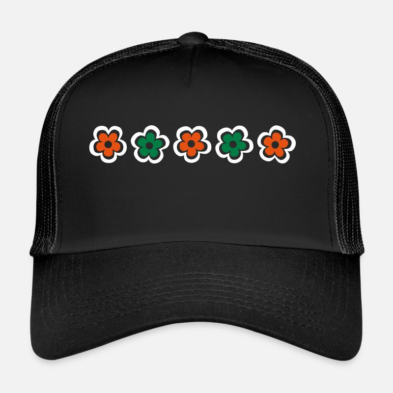 Retro Blumen - Trucker Cap - Schwarz/Schwarz