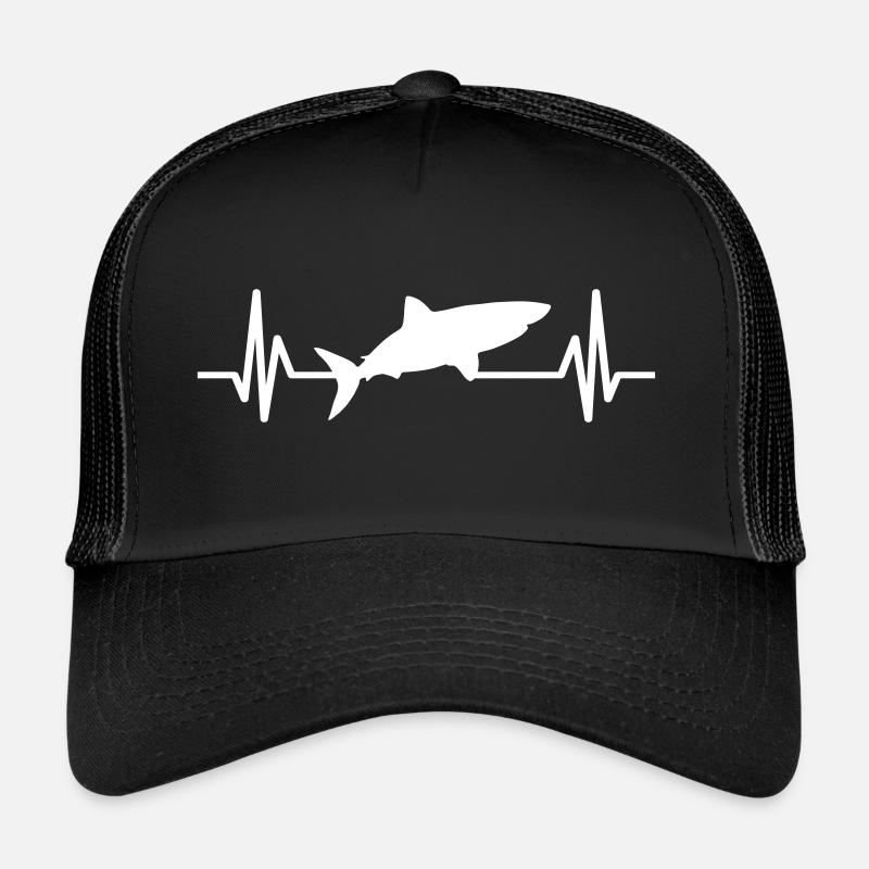 Hai Herzschlag Haifisch Haifischflosse - Trucker Cap - Schwarz/Schwarz