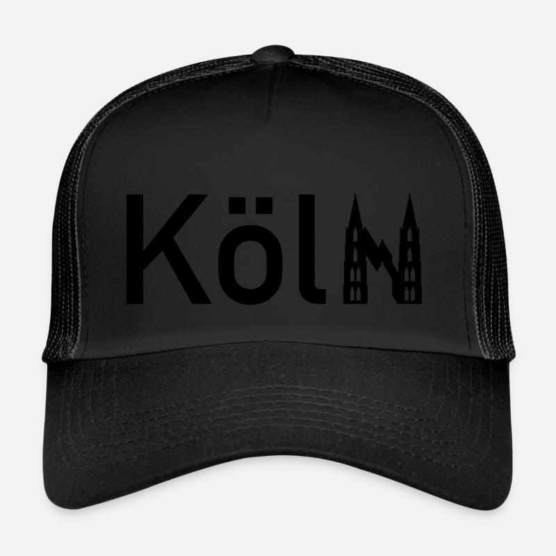 Köln Ortsschild Skyline mit Kölner Dom - Trucker Cap - Schwarz/Schwarz