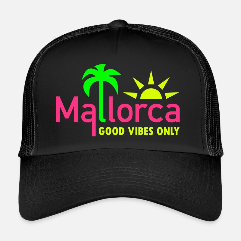 Mallorca, good vibes only (Palme, Sonne) - Trucker Cap - Schwarz/Schwarz