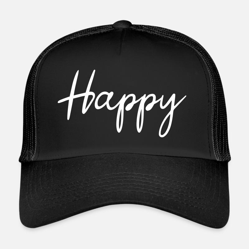 Happy Schriftzug, ich bin happy, glücklich - Trucker Cap - Schwarz/Schwarz