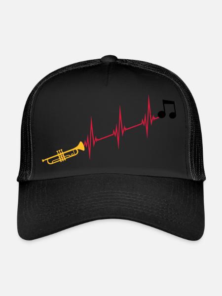 Note de musique trompette heartbeat - Casquette trucker  - noir/noir - Devant