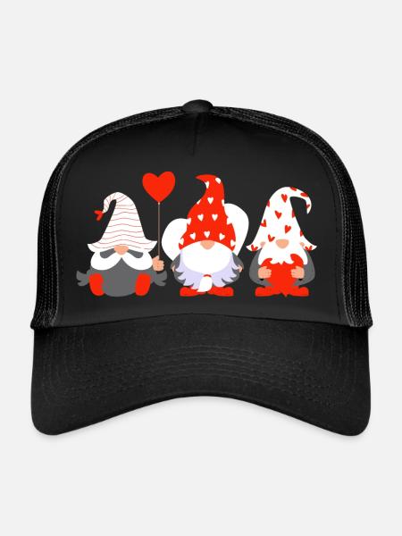 Funny Gnome Hanging a Red Heart Valentine Day 2024 - Casquette trucker  - noir/noir - Devant