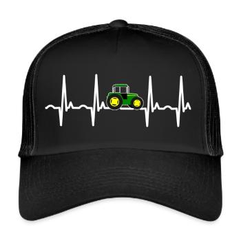 Tractor Heartbeat Farm Tractor Farm Gift - Trucker Cap - Schwarz/Schwarz - Vorne