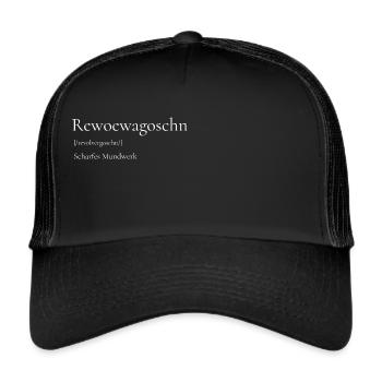 Österreich Revolvergoschn Wiener Dialekt Spruch - Trucker Cap - Schwarz/Schwarz - Vorne