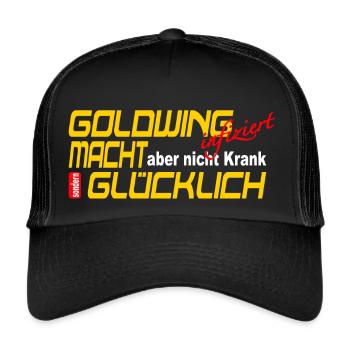 Goldwing macht Glücklich - Motorrad infiziert - Trucker Cap - Schwarz/Schwarz - Vorne