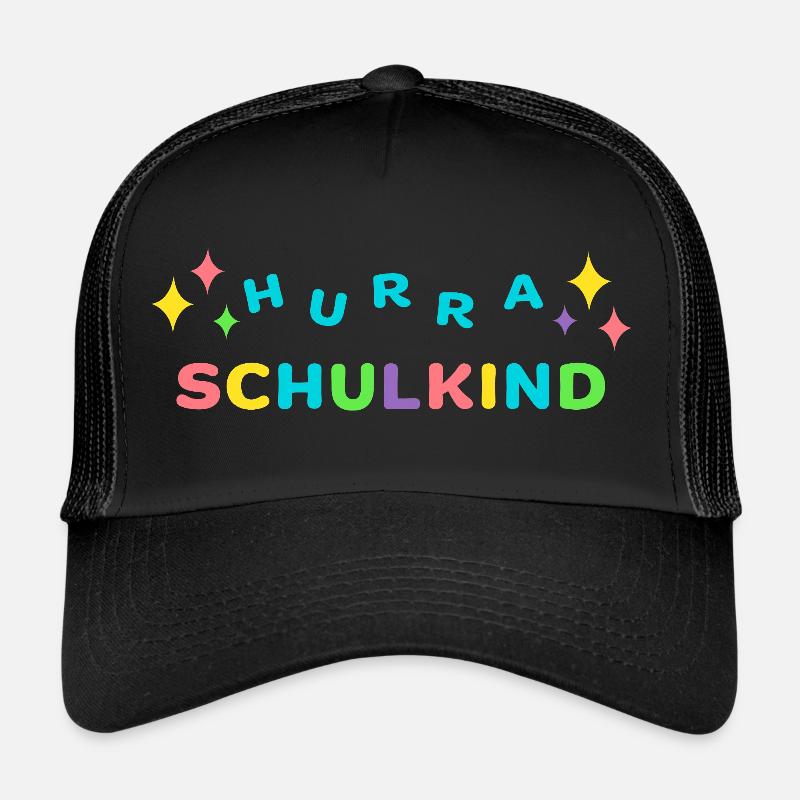 Hurra SCHULKIND Einschulung Klasse 1 - Trucker Cap - Schwarz/Schwarz