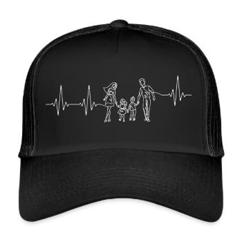 Familienglück Familie Herzschlag Mutter Vater Kind - Trucker Cap - Schwarz/Schwarz - Vorne
