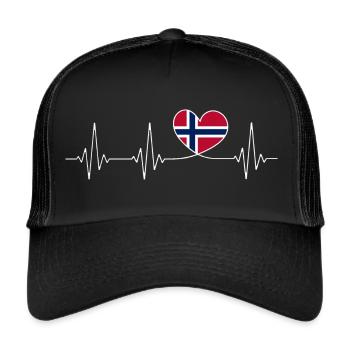 Herz Norwegen Heimatliebe Norwegische Flagge - Trucker Cap - Schwarz/Schwarz - Vorne