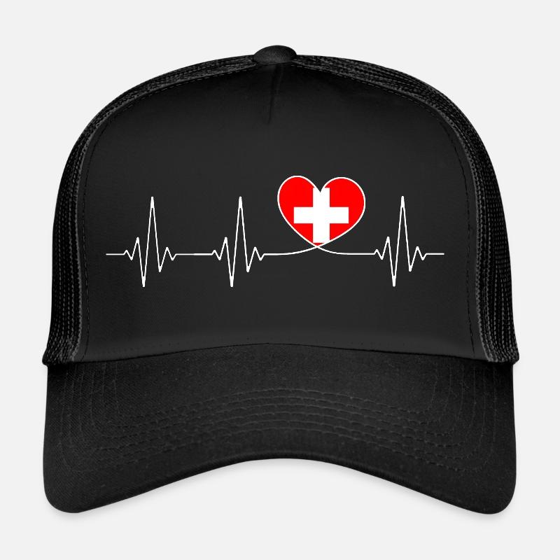 Herz Schweiz Heimatliebe Schweizer Flagge - Trucker Cap - Schwarz/Schwarz